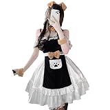 [Oceanmarina] 9点セット ペット犬メイド服-1892 かわいい 犬 ホームウェア コスプレ ベルネックリング ランジェリー コスチューム レディース ハロウィン クリスマス 仮装 プレゼント ヘッドピース＋ネックピース＋サスペンダーテール ワンピースエプロン＋ハーフスカート＋Tパンツ＋ブレスレット*2＋レッグリング*2