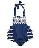 かわいい赤ちゃん女の子レース花ジーンズロンパージャンプスーツBaby Lace Floral Jeans Romper (0-3M(Tag60), ブルー)