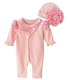 (ケイグラッソ) ベビー フリル ロンパース ＆ 帽子 2点 セット 前開き 新生児 ベビー服 女の子 セレモニー (80 (9M), ピンク)