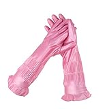 B Blesiya 天然ラテックス製手袋　人間工学　クリーニング　多場合適用　ピンク　39cm　全3サイズ - L