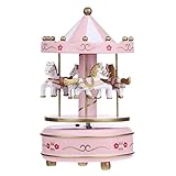 leagway木製メリーゴーランドミュージックボックス4馬回転カルーセル誕生日バレンタインデークリスマスキッズガールズ子供ギフトおもちゃデコレーション