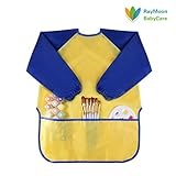 Raymoon　子供用　ポケット付きエプロン 　ナイロン ポリエステル製　シンプル 絵画用　食事用　スモック　防水　長袖　保育園