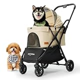 【ワンタッチ重力折畳式】PETTENA ペットカート 小型犬 犬カート 中型犬 自動折り畳み 20KG耐荷重 EN1888規格に適合 軽量でコンパクト 自立可能 外出便利 犬用バギー 猫 安定性最高 広い空間 三つ通気窓 快適性アップ 犬用ベビーカー お出かけ 散歩 介護用 最大18か月保証期間 NEWTON (ニュートン) ベージュ