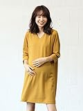 Angeliebe エンジェリーベ マタニティ ワンピース 授乳口付き ポンチ Ｖネック Ａライン ワンピ 妊婦服 産前 産後 S ～ M マスタード 22174 22174101