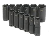 SK Hand Tools 4082 12-Piece 3/8-Inch Drive 6 Point High Visibility Deep Metric Impact Socket Set [並行