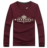 【Smile LaLa】 メンズ Tシャツ 長袖 王冠 クラウン 英字 ロゴ プリント クルー ネック シンプル スタイリッシュ カジュアル (レッド, S)