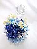 【プリザーブドフラワーリングピロー／本当のガラスの靴シリーズ】シンデレラのガラスの靴とブルーの薔薇と小花たちの輝き【リボンラッピング付き送料無料】