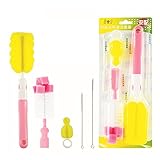 Masaling ベビー哺乳瓶専用　哺乳瓶洗い ブラシ　洗浄ブラシ　プラスチック製　5本セット (ピンク)