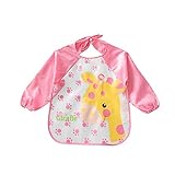 AMAA ベビー ビブ よだれかけ　食事用 エプロン 防水 長袖 EVA 動物柄　赤ちゃん　前掛け 授乳　離乳食 保育園 お絵描き 粘土遊び 6月-4歳 (ピンク)