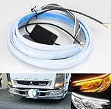 スーパーブライト 24V 流れるウィンカー LED トラック テープライト シーケンシャル ウインカー デイライト シーケンシャルウインカー LEDテープ 60cm 防水 2本セット (ホワイト×アンバー)