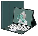 Fire HD 10 Plus/HD 10 2021年型 第11世代 キーボード ケース タッチパッド搭載 可愛い 丸型キー Fire HD 10 プラス 10.1インチ タブレット キーボード付き カバー マウス機能 (深緑)