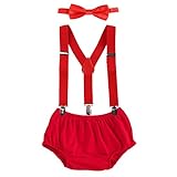 子供服 ベビー服 夏 3点セット 蝶ネクタイ ズボンつり 半ズボン 赤ちゃん 着ぐるみ 新生児 男の子 下着パンツ 3-24か月 サロペットパンツ (赤)