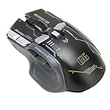 ワイヤレスゲーミングマウス、2.4G/有線/Bluetooth 3モード、4000 DPI、RGB、10マクロプログラム可能ボタン、用、IOS用、Android用 (黒)