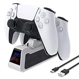 充電器スタンド PS5 DualSense ワイヤレスコントローラー用 MENEEAコントローラー高速デュアル充電ドックステーション 親指グリップ付き LEDインジケーターとType-Cデータケーブル Sony Playstation 5用 ホワイト