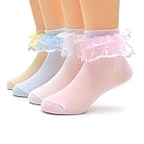 Tinksky子供用足首コットンソックスレースフリルトリムアンクルカットソックス0 – 3歳の女の子の4ペア