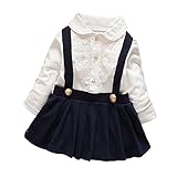 FEVON ワンピース　ベビー　子供　キッズ　女の子　長袖　春　秋　重ね着風　胸元レース　フェイクレイヤード　Tシャツ　サロペットスカート　プリーツ　学園風　新生児　赤ちゃん　入園式　入学式　七五三　