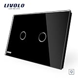 LIVOLOブラック米国標準AC 110 – 220V 2 Gang1 Wayブラック壁ライトディマースイッチwith LEDインジケータ、-C902D-12