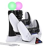 充電ステーション PSムーブモーションとPS5コントローラー用 4イン1 充電ドックスタンド USB高速充電ステーション PSムーブコントローラーとデュアルセンスコントローラー用 LEDインジケーター付き