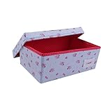 Minene Small Foldable Fabric Storage Box L32xW21xH12cmLinen Cosmetic Stationery Organiser with Flowe