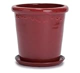 ビトロ データム 受け皿付き　10号　植木鉢 (レッド釉)