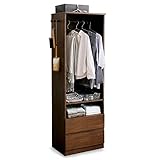 LOWYA （ロウヤ） ハンガーラック コートハンガー 洋服 収納 引き出し付き スリムタイプ 幅59.5cm ウォルナット おしゃれ 新生活