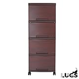 収納ケース プラスチック 引き出し LUGS ラグス 木目調チェスト４段 ダークブラウン 日本製 国産