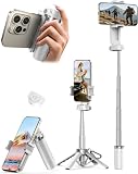 【ブロガー愛用・4in1万能モデル】 自撮り棒 スマホスタンド スマホグリップ スマートフォン用三脚 「ダブル360°回転」 じどり棒 軽量コンパクト セルカ棒 折りたたみ式 iPhone/android対応 じどりぼう 7段階伸縮 最大48cmまで 携帯スタンド selfie stick 4～7inchスマホ対応 リモコン付き フォト・ビデオキット (ホワイト)