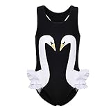 BAOHULU　子供水着 女の子　白鳥 　ストライプ　ワンピース水着　スカート無し　水泳　保育園用　可愛いフリル水着 (5-6歳(ラベル NO.6A), ブラック)
