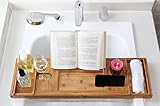 dozyant竹Luxury Bathtub Caddyトレイオーガナイザーwith Extendable側面と調節可能なステンレススチールブック/ iPadホルダー、完璧大部分のサイズのTubs S