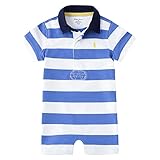 ポロ ラルフローレン 半袖 ロンパース ショートオール Striped cotton jersey shortall ポニー ボーダー 男の子 女の子 ベビーウェア (サイズ：6m、カラー：Regal