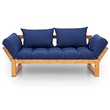 ソファ ソファーベッド 2人掛け 北欧デザイン リクライニング 天然木フレーム ストレートタイプ ハニー×ネイビー