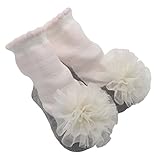 大きなチュールコサージュ ベビーソックス(ボーダーホワイト)日本製 mimi ミミ【 8cm - 11cm ・0-11ヶ月頃】