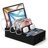 Pezin & Hulin 充電ステーション オールデバイススタンド 置台 竹製 8台収納タイプ スマホ/タブレット/スマートウォッチ/イヤホンなどに対応 ブラック（ご注意：本製品はコンセント/充電ハーバなどは含まれません、別途購入が必要です）