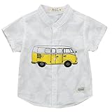 Plus Nao(プラスナオ) シャツ トップス 半袖 シンプル スタンドカラー 自動車 車 子供 キッズ ジュニア 幼児 男の子 ボーイ 男児 かわいい ホワイト 100cm