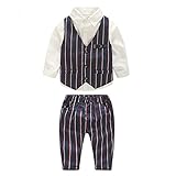 AmazingDeal 子供 長袖 フォーマル チョッキ+シャツ＋パンツ ストライプ 冬服 男の子 結婚式 発表会 入学式 卒業式 春秋 ジェントルマン レジャー 可愛い (100（３-４歳）)