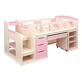 階段付き 木製 システムベッド STEPBASE(ステップベース) デスク・ワゴン・ラック付き (ピンク×ホワイトウォッシュ)