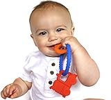 Nuby Chewy Charms Boy/Train and Key Silicone Teether, Blue/Red/Green [並行輸入品]