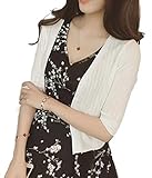 [toasoa] [トーアソーア] カーディガン レディース 七分袖 春 夏 秋 冬 トップス 羽織り 無地 uv uvカット ショート 丈 ボレロ とろみ かわいい 薄手 vネック オフィス (白)