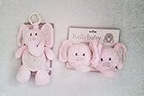 (ケリーベビートイバンドル3 pc。)PlushピンクElephant with RattleクリップオンPram Toy and 2 pc。ベビーシートベルトカバーピンク象