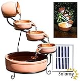 [エコ ソラレー] Eco Solaray セラミック製 ソーラーパワー ウォーターカスケード （バックアップ用電池・LEDライト付き） (テラコッタ) - WF9792