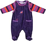 (フィクソーニ)FIXONI 北欧ブランド ベロア ロンパースとボーダー 長袖ボディスーツのセット パープル 50cm