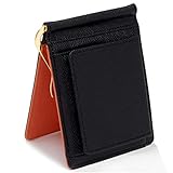 [GRAV] マネークリップ 小銭入れ付き メンズ 財布 二つ折り ICカード隠しポケット付き (ブラック/オレンジ)