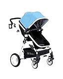 (ヘラサ)Herasa　両対面ベビーカー　ハイシート　ベビーバギー　折りたたみ　振動・吸収　通気性よい　UVカット「対象月齢：0ヶ月～36ヶ月」 (青)