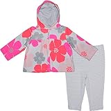 カーターズ（Carter's）白花柄パーカーセット 女の子ホワイトxネオンピンク花柄フード付きジャケット&グレーボーダーコーデパンツ上下2点セット 6months(61-67cm) 6ヶ月用 出産祝い