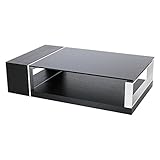 LOWYA （ロウヤ） テーブル リビングテーブル ガラス 天然木 幅120cm 開梱設置 ブラック おしゃれ 新生活