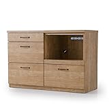 LOWYA （ロウヤ） 食器棚 キッチンカウンター 熱・湿気がこもりにくいモイス加工 引き出し3杯 スライドレール リアル木目 幅120cm 国産 アンティーク調 ナチュラル おしゃれ 新生活