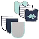 Hudson Baby 6 Piece Bib and Burp Cloth Set, Blue Dino by Hudson Baby