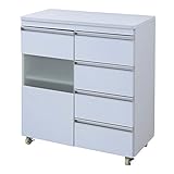 おしゃれモダン家具収納 Parl 鏡面カウンターワゴン 扉収納 80cm幅収納 引き出し付き ホワイト 型番 :FPL-0003-WH 09K