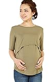 Sweet Mommy なめらか竹繊維 レイヤード 授乳トップス Tシャツ 5分丈 長め丈 バックロング シンプル 授乳服 マタニティ 産前産後 ／LL／カーキ