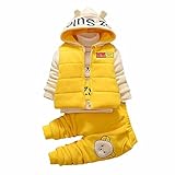 Onesall  新生児  ベービ服 キッズ 子供服 3セット3 in 1 長袖 コート付き ズボン 秋冬 男の子 女の子 (90㎝, イエロー)